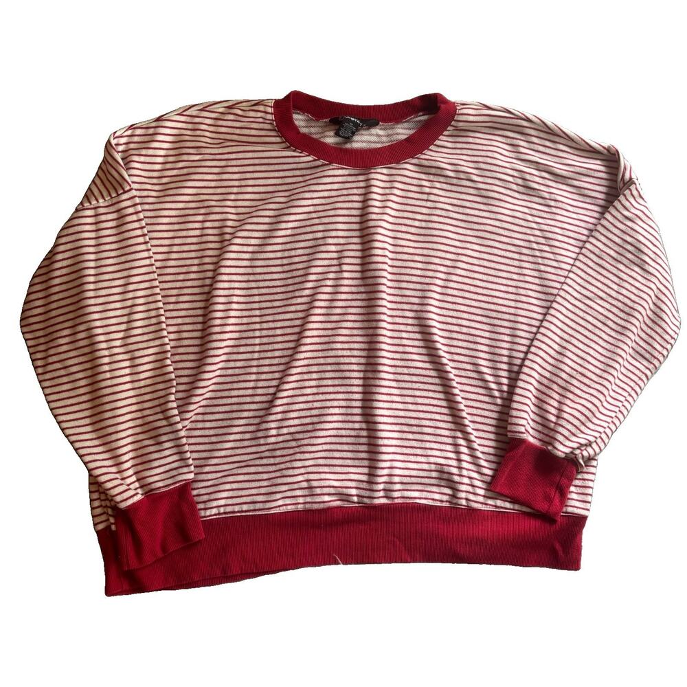 Justify 2x LongSleeve Red White Stripe Sweater Shirt Casual Autumn Fall Plus